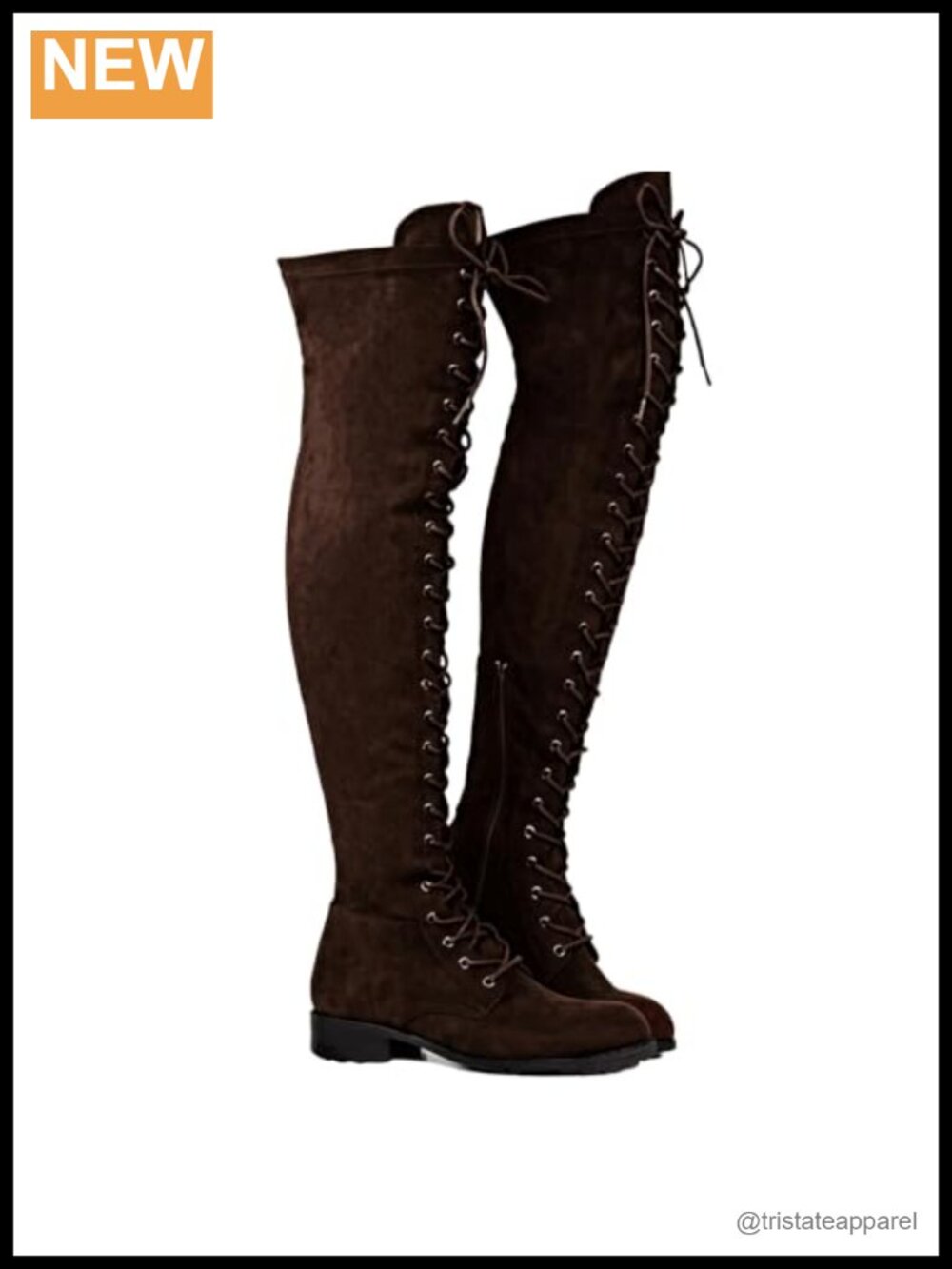 Over The Knee Tall Boots Lace Up Block Heel Suede Leather